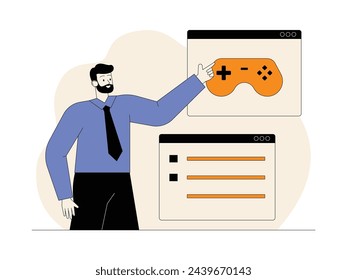 Application and game development carried out by specialized companies, vector illustration.