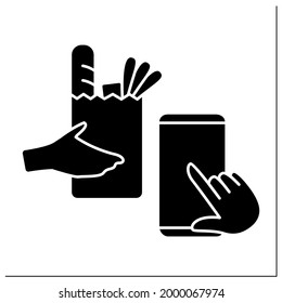 Application glyph icon.Tracking delivery. Curbside pickup mobile app. Online ordering products from grocery. Contact-free delivery concept.Filled flat sign. Isolated silhouette vector illustration
