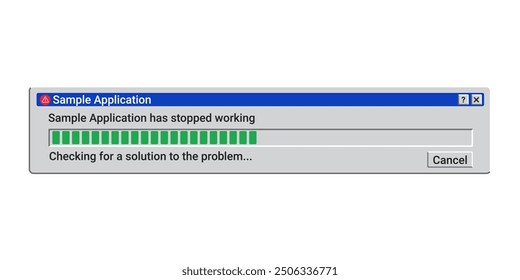 Die Anwendung funktioniert nicht mehr. Altes Warnfenster. Retro-Ladefenster. Absturzbetriebsprogramm.