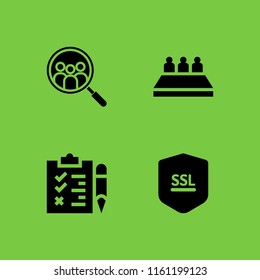 application icon. 4 application set with search, ssl, test and interview vector icons for web and mobile app