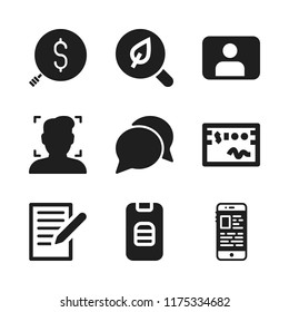 application icon. 9 application vector icons set. search, user and check icons for web and design about application theme
