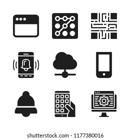 application icon. 9 application vector icons set. programming, browser and smartphone icons for web and design about application theme