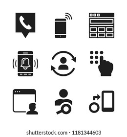 application icon. 9 application vector icons set. smartphone, browser and user icons for web and design about application theme