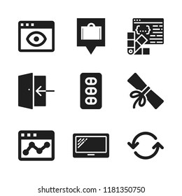 application icon. 9 application vector icons set. browser, hotel location and tablet icons for web and design about application theme