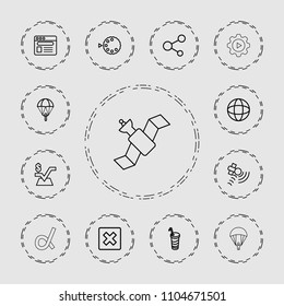 Application icon. collection of 13 application outline icons such as mathematical square, cancel, parachute, drink, satellite. editable application icons for web and mobile.