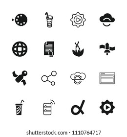 Application icon. collection of 16 application filled and outline icons such as play in gear, camera mode, globe, satellite. editable application icons for web and mobile.