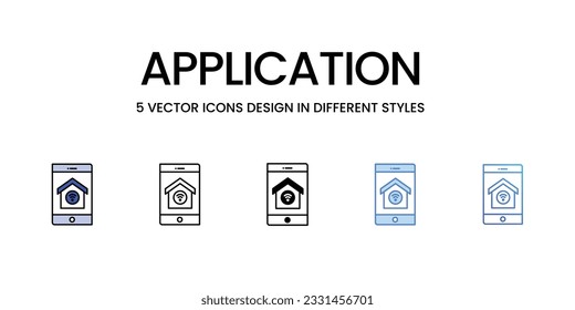 Application Icon Design in Five style with Editable Stroke. Line, Solid, Flat Line, Duo Tone Color, and Color Gradient Line. Suitable for Web Page, Mobile App, UI, UX and GUI design.