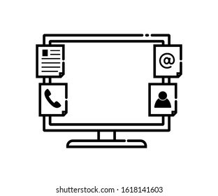 Application icon on the laptop. note, contact, email and telephone icon