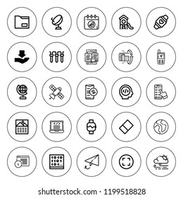 Application icon set. collection of 25 outline application icons with ar, calendar, coding, browser, data, email, globe, eraser, filter, maximize icons. editable icons.