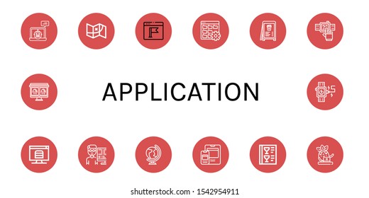 application icon set. Collection of Laptop, Map, Browser, Data, Menu, Smartwatch, Online order, Editor, World, Interface icons