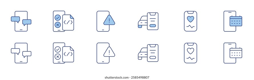 Application icon set in two styles, Duotone and Thin Line style. Editable stroke. chat, mobile app, phone, rental, smartphone.