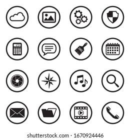 Application Icons. Black Flat Design In Circle. Vector Illustration.