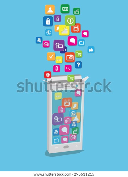 Application Icons Falling Smart Phone Vector: เวกเตอร์สต็อก (ปลอดค่า ...
