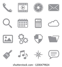 Application Icons. Gray Flat Design. Vector Illustration. 
