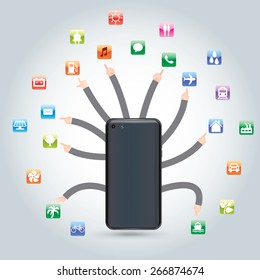 application icons with Hand  from the phone