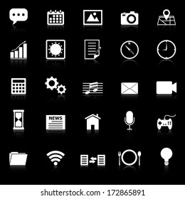 Application icons with reflect on black background, stock vector