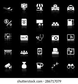 Application icons with reflect on black background, stock vector