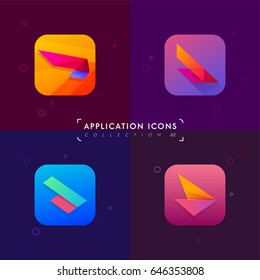 Application icons set 02. Abstract aircraft wings. Logo elements in material design style