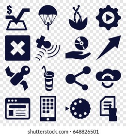 Application icons set. set of 16 application filled icons such as pointing on document, mathematical square, drink, satellite, share, browser, play in gear, cd on hand