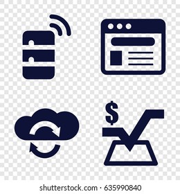 Application icons set. set of 4 application filled icons such as mathematical square, browser, server