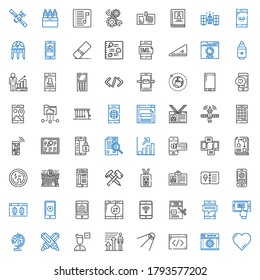 application icons set. Collection of application with favorite, web development, coding, satellite, profits, remove user, marker, globe. Editable and scalable application icons.