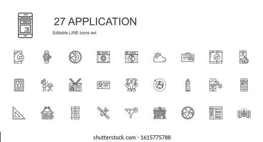 application icons set. Collection of application with globe, pub, filter, satellite, smartphone, e commerce, square, marker, earth, dollar. Editable and scalable application icons.