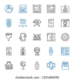 application icons set. Collection of application with markers, smartphone, marker, earth globe, e commerce, browser, smartwatch, id card. Editable and scalable application icons.