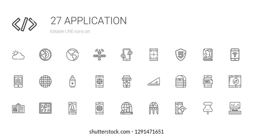 application icons set. Collection of application with smartphone, earth globe, profits, menu, id card, eraser, set square, marker, grid. Editable and scalable application icons.