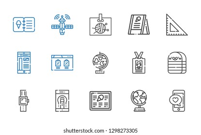 application icons set. Collection of application with smartphone, earth globe, menu, smartwatch, eraser, id card, globe, browser, square. Editable and scalable application icons.