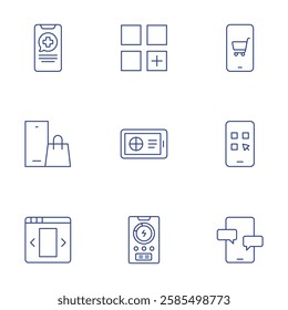 Application icons set. Thin Line style, editable stroke. app, application, apps, chat, medical app, mobile shopping, ui design.