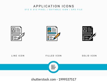 Application icons set vector illustration with solid icon line style. Customer satisfaction check concept. Editable stroke icon on isolated background for web design, infographic and UI mobile app.