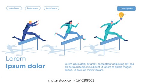 Application Ideas, giving Advantage in Competitive Race and Promoting Market Leadership. Businessman Cartoon Character Outperforms Rivals using Innovative Creative Solution. Flat Vector Illustration.