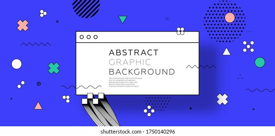 Application interface window elements with geometric memphis style bauhaus shapes and patterns. Retro futurism background with bright colors. Eps10 vector.