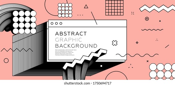 Application interface window elements with geometric memphis style bauhaus shapes and patterns. Retro futurism background with bright colors. Eps10 vector.