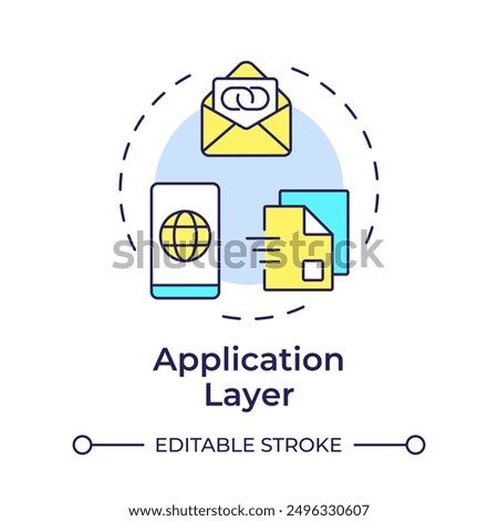 Application layer multi color concept icon. TCP-IP. Transmission control protocol. User applications. Round shape line illustration. Abstract idea. Graphic design. Easy to use in blog post