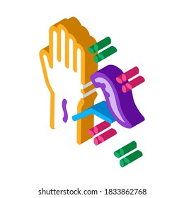 Anwendung von Leeches auf Arm-Symbol-Vektorgrafik. isometrische Applikation von Eichen auf Armzeichen. farbige einzelne Symbolillustration