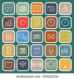 Application line flat icons on green background, stock vector