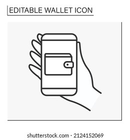  Application line icon. Online wallet in smartphone application. Modern technology. Wallet concept. Isolated vector illustration.Editable stroke