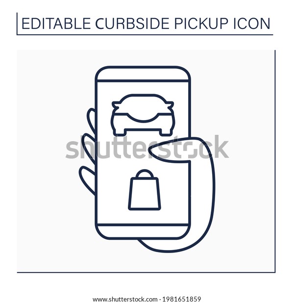Application line\
icon. Tracking order. Curbside pickup mobile app. Online ordering\
and delivery. Contact-free delivery concept. Isolated vector\
illustration. Editable\
stroke