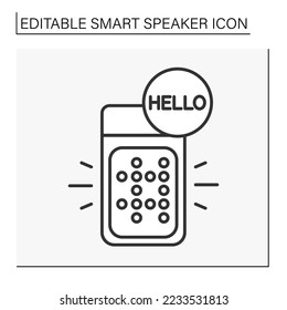  Icono de línea de aplicación. Asistente de voz. Aplicación controlada por voz. Mensajería de audio y comunicación. El concepto de altavoz inteligente. Ilustración vectorial aislada. Trazo editable
