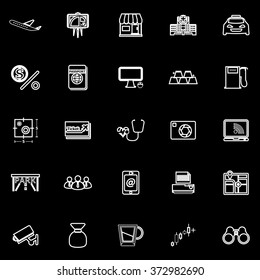 Application line icons on black background, stock vector