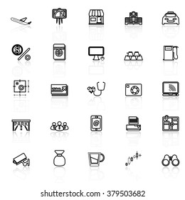 Application line icons with reflect on white, stock vector