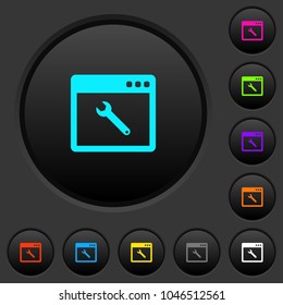 Application maintenance dark push buttons with vivid color icons on dark grey background