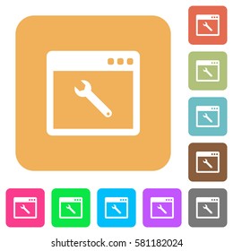 Application maintenance flat icons on rounded square vivid color backgrounds.