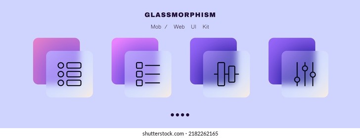 Icono de conjunto de menú Aplicación. Lista, títulos, panel de control, deslizador, alineación, casilla de verificación, teléfono, equipo, programa. Concepto tecnológico. Estilo de glasmorfismo. Icono de línea de vector para negocios y publicidad.