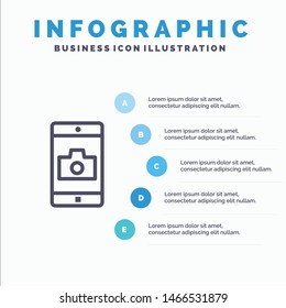 Application, Mobile, Mobile Application, Camera Line icon with 5 steps presentation infographics Background. Vector Icon Template background
