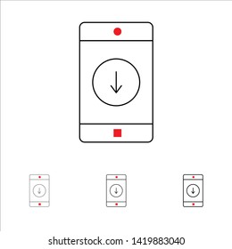 Application, Mobile, Mobile Application, Down, Arrow Bold and thin black line icon set
