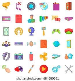 Application for mobile icons set, cartoon style