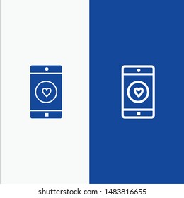 Application, Mobile, Mobile Application, Like, Heart Line and Glyph Solid icon Blue banner Line and Glyph Solid icon Blue banner