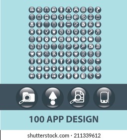 aplicación, móvil, botones negros de smartphone, iconos, signos, siluetas, ilustraciones configuradas. vector 
